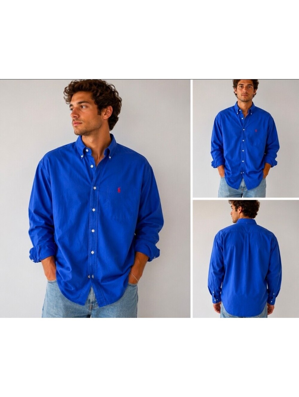 Vintage 90s Ralph Lauren Blake Shirt Mens S Blue Cotton Red Pony Oversized